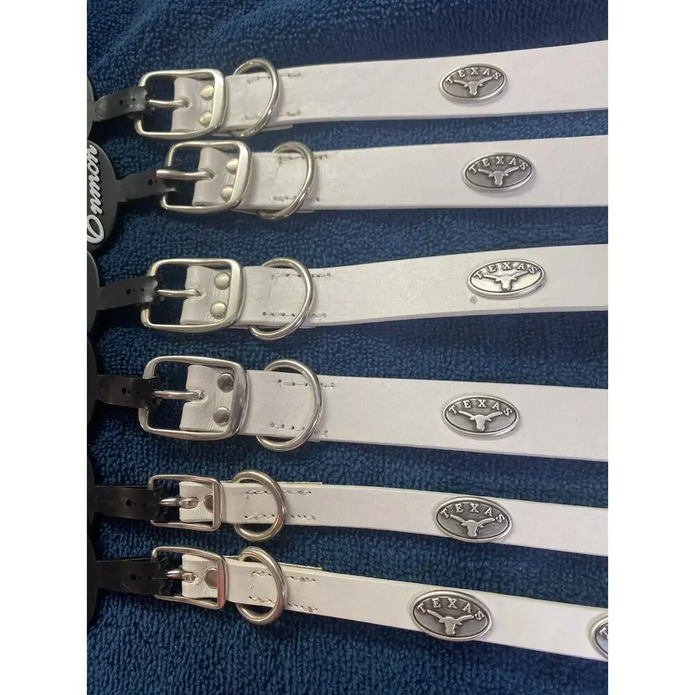 University of Texas Longhorns White Leather Dog Collar With Conchos Many Sizes